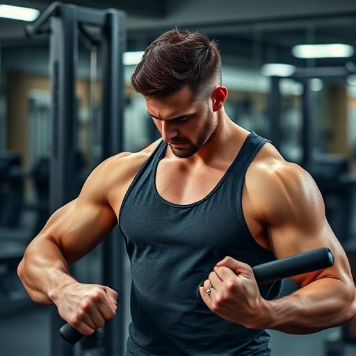 A person lifting weights in a gym setting